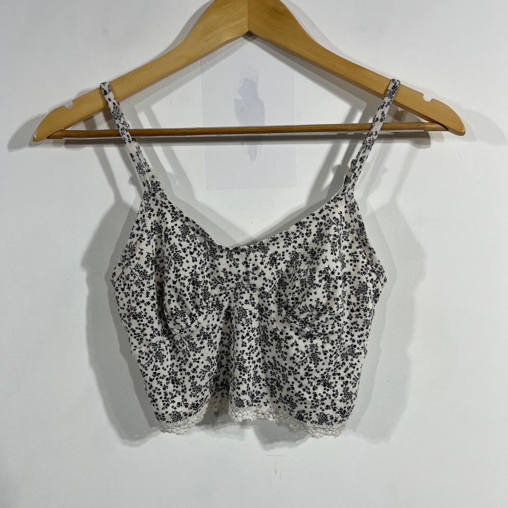 American Eagle Y2K Babydoll Festival Boho Floral Lace Trim Crop Cami Top Size XS